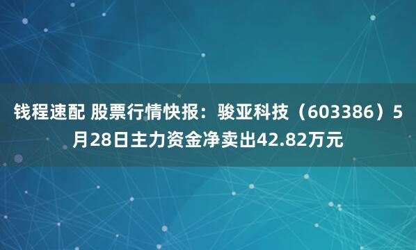 钱程速配 股票行情快报：骏亚科技（603386）5月28日主力资金净卖出42.82万元
