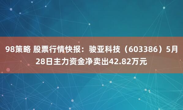 98策略 股票行情快报：骏亚科技（603386）5月28日主力资金净卖出42.82万元