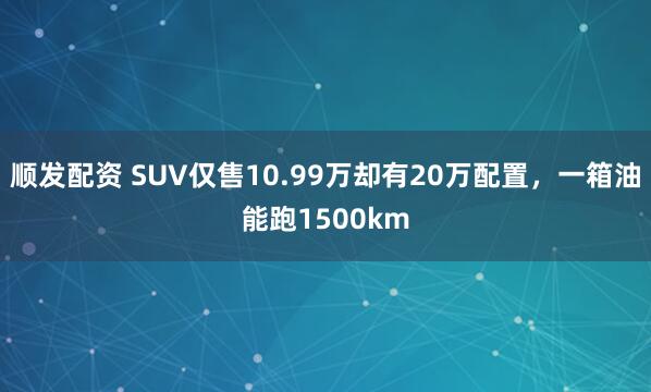 顺发配资 SUV仅售10.99万却有20万配置，一箱油能跑1500km
